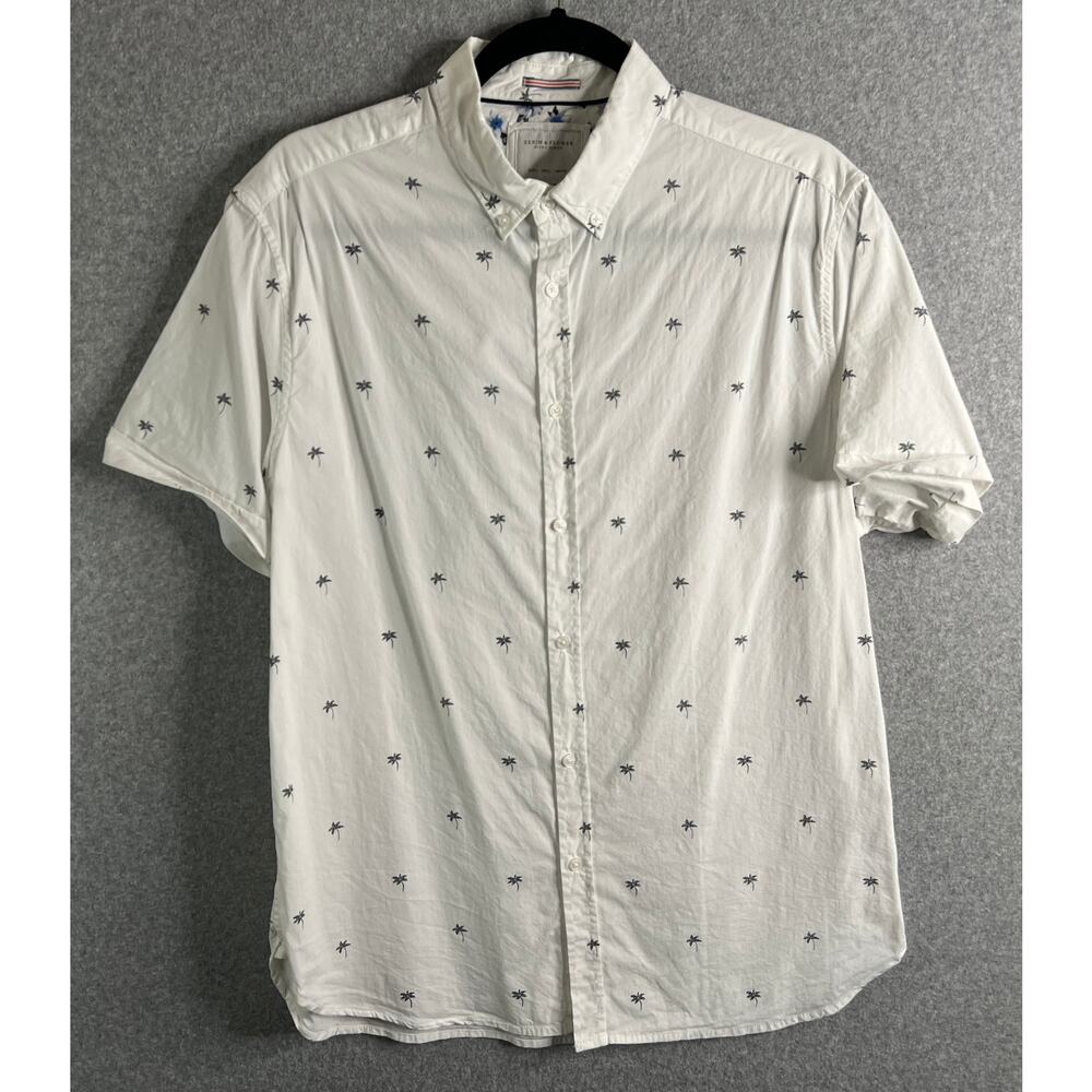 Denim & Flower Ricky Singh Palm Tree Shirt Men’s Large White Short Sleeve Button